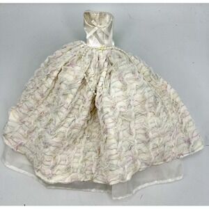 OOAK Barbie gown Dress‎ White Pearls Gold